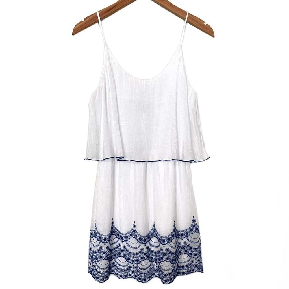 Jodi Kristopher White Blue Embroidered Mini Dress Size Medium
